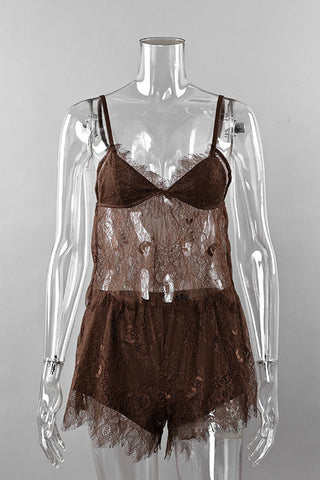 Sheer Lace Spaghetti Strap Pajama Set