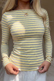 Striped Long Sleeve Crew Neck Blouse