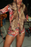 Faux Fur Snake Print Tie Front Top