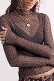 Sheer Polka Dot Mock Neck Long Sleeve Top