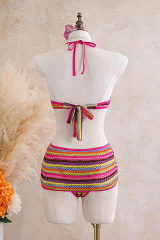 Striped Ring Cutout Halter Swimsuit