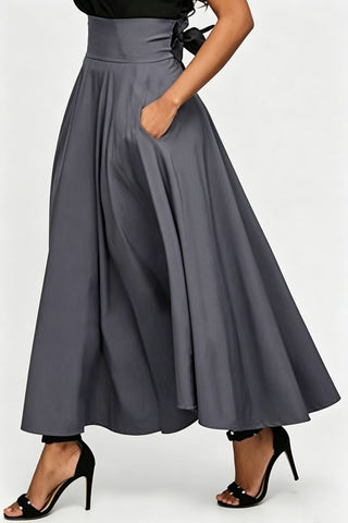 High-Waist Pleated A-Line Midi Skirt