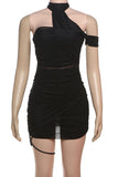 Ruched Asymmetric Neck Bodycon Mini Dress
