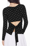 Polka Dot Long Sleeve Tie Back Blouse