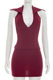 Zip-Front Sleeveless Skirt Set