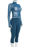 Sheer Mock Neck Crop Top and Capri Pants Set
