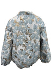 Floral Quilted Puff Sleeve Zip-Up Jacket