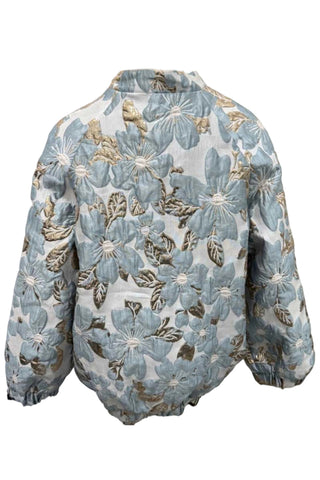Floral Quilted Puff Sleeve Zip-Up Jacket