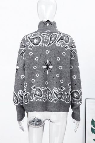 Paisley Knit Zip-Up Cardigan