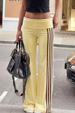 Striped Wide-Leg Fold-Over Casual Pants