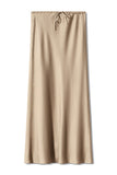 Satin Drawstring Waist Slip Midi Skirt