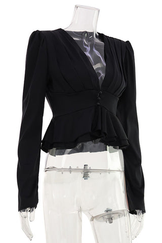 Puff Sleeve Deep V Neck Blouse