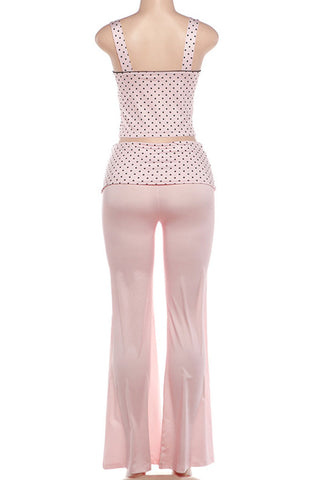Polka Dot Sweetheart Crop Top and Pants Set
