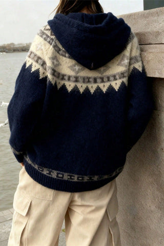 Fair Isle Hooded Toggle Cardigan