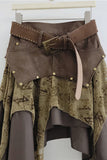 Studded Belt Layered Asymmetric Midi Skirt
