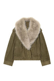 Faux Fur Collar Bomber Jacket
