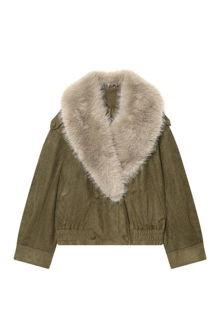 Faux Fur Collar Bomber Jacket