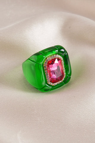 Square Gemstone Resin Statement Ring