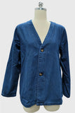 Button-Front V-Neck Denim Jacket