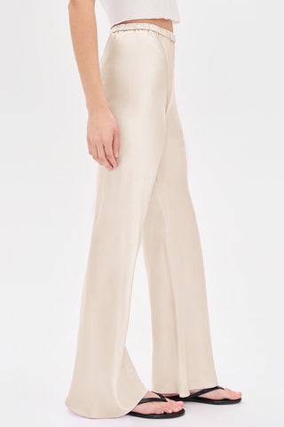 Satin Smocked Waist Wide-Leg Casual Pants