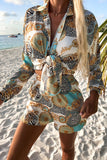 Printed Button-Front Short Set