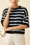 Striped Crew Neck Drop Shoulder Sweater