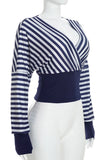 Striped Wrap V-Neck Long Sleeve Crop Blouse