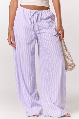 Striped Drawstring Wide-Leg Casual Pants