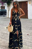 Geometric Print V-Neck Slit Dress