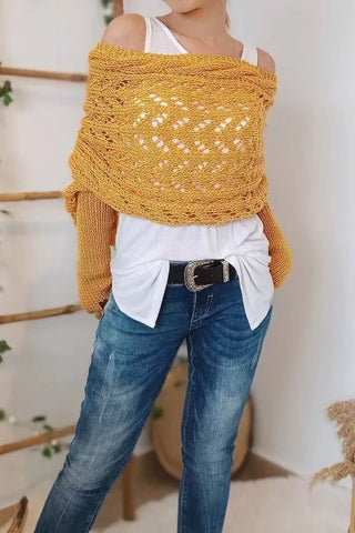 Pointelle Knit Cowl Neck Sweater