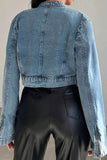 Zippered Collarless Crop Denim Jacket
