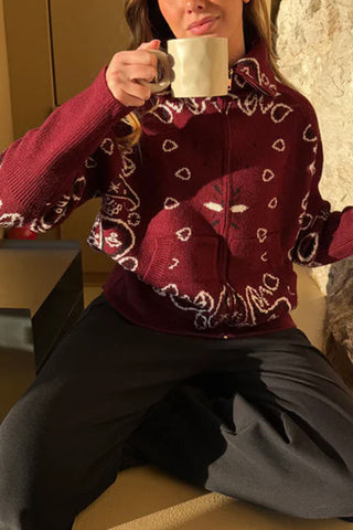 Paisley Knit Zip-Up Cardigan