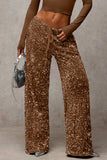 Sequin Drawstring Wide-Leg Casual Pants