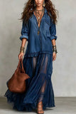 Boho Sheer Panel Maxi Shirt Dress