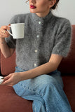 Mock Neck Short Sleeve Button Front Cardigan