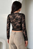 Lace Sleeve Square Neck Crop Blouse
