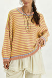 Striped Contrast Trim Crew Neck Sweater