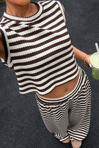Striped Sleeveless Top and Relaxed Pants Set