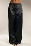Satin High-Waist Wide-Leg Casual Pants