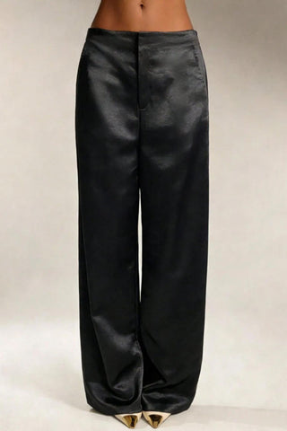 Satin High-Waist Wide-Leg Casual Pants