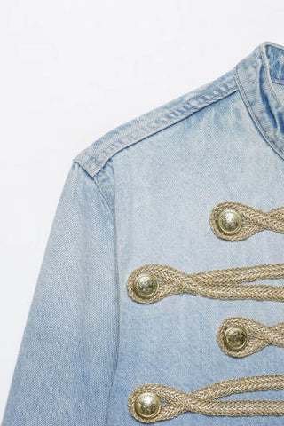 Military Braid Crop Denim Jacket