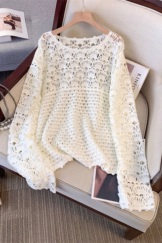 Open-Knit Crochet Long Sleeve Cover-Up