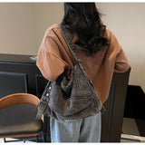 Button Denim Hobo Bag