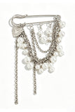 Pearl Chain Dangle Safety Pin Brooch