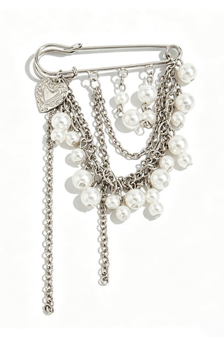 Pearl Chain Dangle Safety Pin Brooch