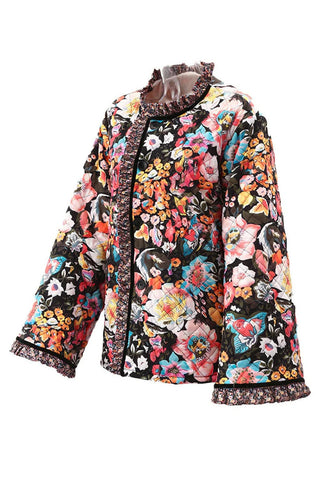 Floral Quilted Tweed Trim Coat
