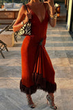 Ruched Fringe Midi Dress