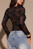 Sheer Floral Lace Square Neck Long Sleeve Bodysuit