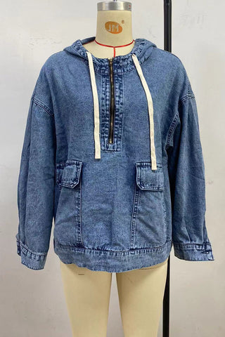 Long Sleeve Drawstring Zip Hoodie