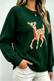 Deer Intarsia Crew Neck Knit Sweater